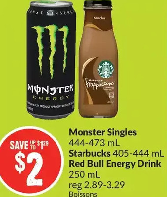 FreshCo Monster Singles | Starbucks | Red Bull Energy Drink offer