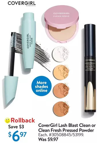Walmart CoverGirl Lash Blast Clean or Clean Fresh Pressed Powder offer
