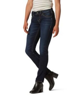 Mark's Women's suki curvy mid rise relaxed straight leg jeans - dark indigo offer