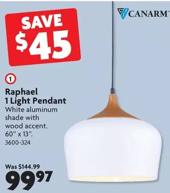Home Hardware Raphael 1 Light Pendant offer