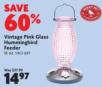 Home Hardware Vintage Pink Glass Hummingbird Feeder offer