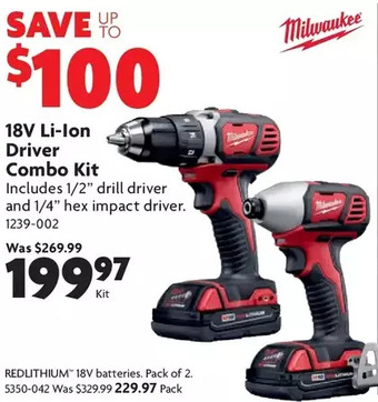 Home Hardware 18V Li-Ion Driver Combo Kit | Redlithium 18V Batteries offer