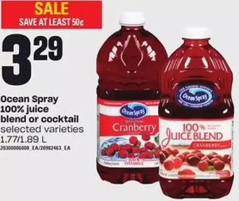 Loblaws Ocean Spray 100% Juice Blend or Cocktail offer