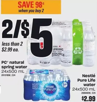 Loblaws PC Natural Spring Water offer