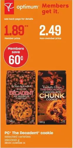 Loblaws PC the Decadent Cookies offer