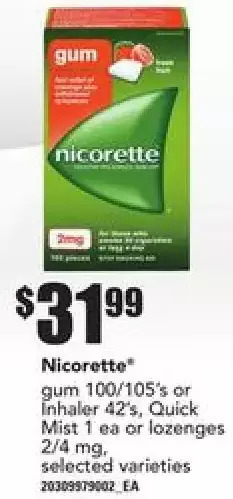 Loblaws Nicorette Gum or Inhaler, Quick Mist or Lozenges offer