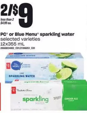 Loblaws PC or Blue Menu Sparkling Water offer