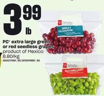 Zehrs Markets PC Extra Large Green or Red Seedless Grapes offer