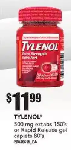 Zehrs Markets Tylenol Eztabs or Rapid Release Gel Caplets offer
