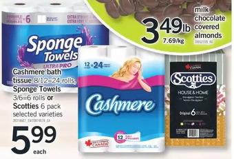 Fortinos Cashmere Bath Tissue, Sponge Towels or Scotties offer