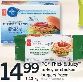 Fortinos PC Thick & Juicy Turkey or Chicken Burgers offer