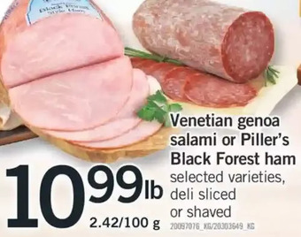 Fortinos Venetian Genoa Salami or Piller's Black Forest Ham offer