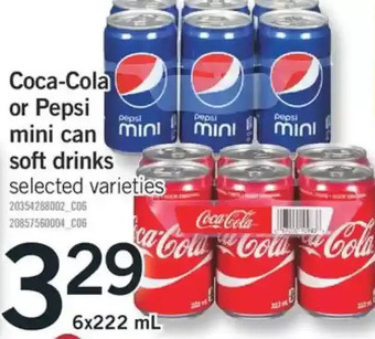 Fortinos Coca-Cola or Pepsi Mini Can Soft Drinks offer