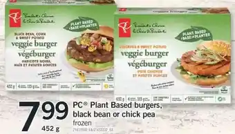 Fortinos PC Plant Based Burgers, Black Bean or Chick Pea offer