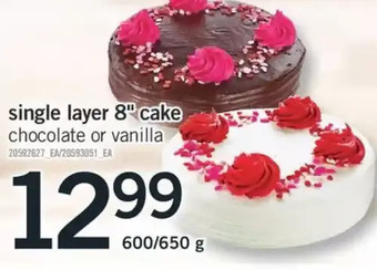 Fortinos Single Layer 8" Cake offer