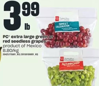 Independent Grocer PC Extra Large Green or Red Seedless Grapes offer