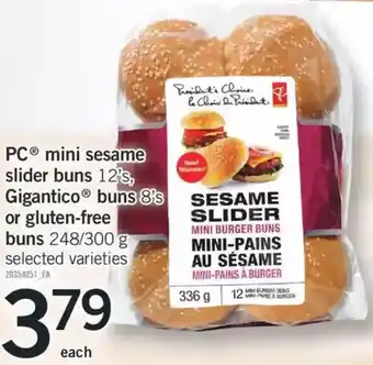 Fortinos PC Mini Sesame Slider Buns, Gigantico Buns or Gluten-Free Buns offer