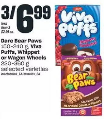 Independent Grocer Dare Bear Paws, Viva Puffs, Whippet or Wagon Wheels offer