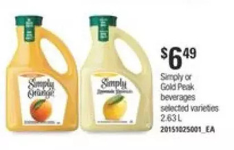 Independent Grocer Simply or Gold Peak Beverages offer