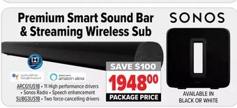 2001 Audio Video Sonos Premium Smart Sound Bar & Streaming Wireless Sub offer