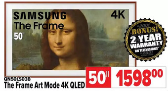 2001 Audio Video Samsung the Frame Art Mode 4K QLED 50" offer
