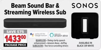 2001 Audio Video Sonos Beam Sound Bar & Streaming Wireless Sub offer
