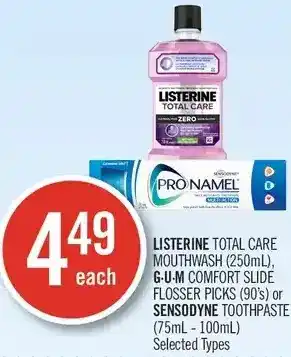 Shoppers Drug Mart Listerine Total Care Mouthwash, G-U-M Comfort Slide Flosser Picks or Sensodyne Toothpaste offer