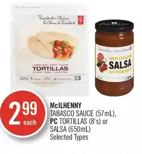 Shoppers Drug Mart McIlhenny Tabasco Sauce, PC Tortillas or Salsa offer