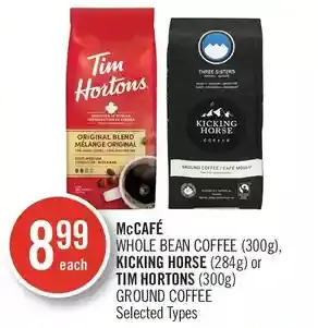 Shoppers Drug Mart McCafe Whole Bean Coffee, Kicking Horse or Tim Hortons Ground Coffee offer