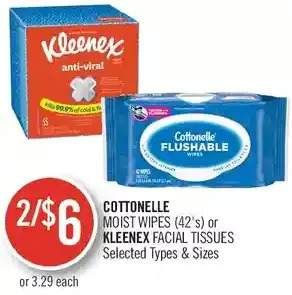 Shoppers Drug Mart Cottonelle Moist Wipes or Kleenex Facial Tissues offer