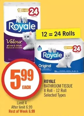 Shoppers Drug Mart Royale Bathroom Tissue 8 Roll - 12 Roll offer