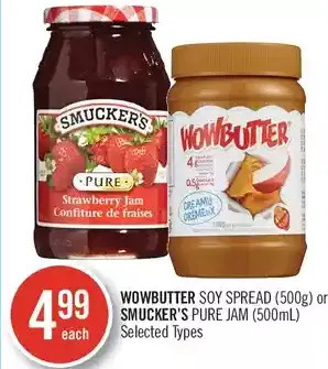 Shoppers Drug Mart Wowbutter Soy Spread or Smucker's Pure Jam offer