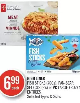 Shoppers Drug Mart High Liner Fish Sticks, Pan-Sear Selects or PC Large Frozen Entrees offer