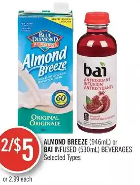 Shoppers Drug Mart Almond Breeze or Bai Infused Beverages offer