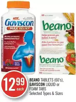 Shoppers Drug Mart Beano Tablets, Gaviscon Liquid or Foam Tabs offer