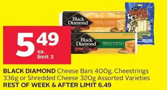 Rexall Black Diamond Cheese Bars, Cheestrings or Shredded Cheese offer
