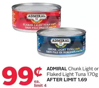 Rexall Admiral Chunk Light or Flaked Light Tuna offer