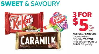 Rexall Nestlé or Cadbury Chocolate Bars, Tootsie Pops or Dubble Bubble Pops offer