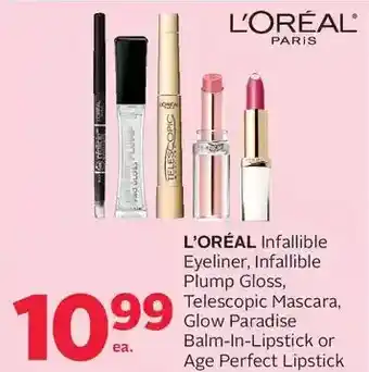 Rexall L'Oréal Infallible Eyeliner, Infallible Plump Gloss, Telescopic Mascara, Glow Paradise Balm-in-Lipstick or Age Perfect Lipsti offer