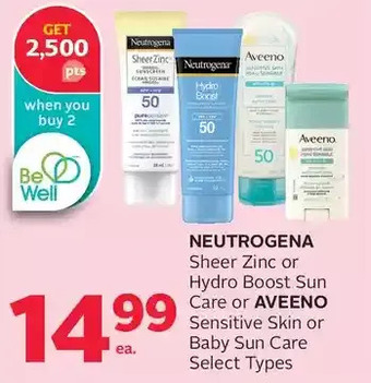 Rexall Neutrogena Sheer Zinc or Hydro Boost Sun Care or Aveeno Sensitive Skin or Baby Sun Care offer