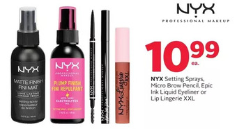 Rexall NYX Setting Spray Micro Brow Pencil, Epic Ink Liquid Eyeliner or Lip Lingerie XXL offer