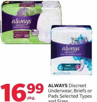 Rexall Always Discreet Underwear, Briefs or Pads offer