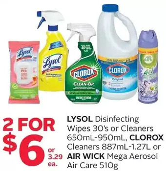 Rexall Lysol Disinfecting Wipes or Cleaners, Clorox Cleaners or Air Wick Mega Aerosol Air Care offer