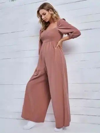 SheIn Shein maternity shirred bishop sleeve square neck wide leg jumpsuit offer