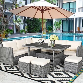 Best Buy Costway 7 pcs patio rattan dining set sectional sofa couch ottoman garden offer