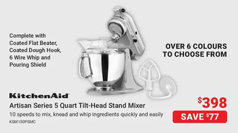 Visions Electronics Kitchenaid Artisan Series 5 Quart Tilt-Head Stand Mixer offer