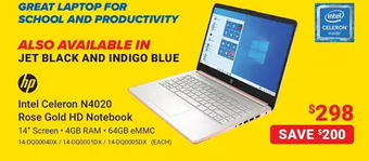 Visions Electronics Hp Intel Celeron N4020 Rose Gold HD Notebook offer