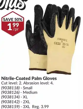 Princess Auto Nitrile-Coated Palm Gloves Small | Medium | XL | 2XL | 3XL offer