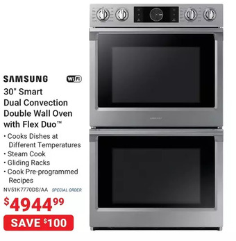 Visions Electronics Samsung 30 Smart Dual Convection Double Wall Oven with Flex Duo offer