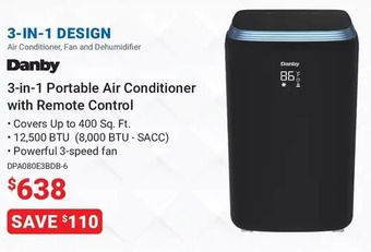 Visions Electronics Danby 3-in-1 Portable Air Conditioner with Remote Control offer